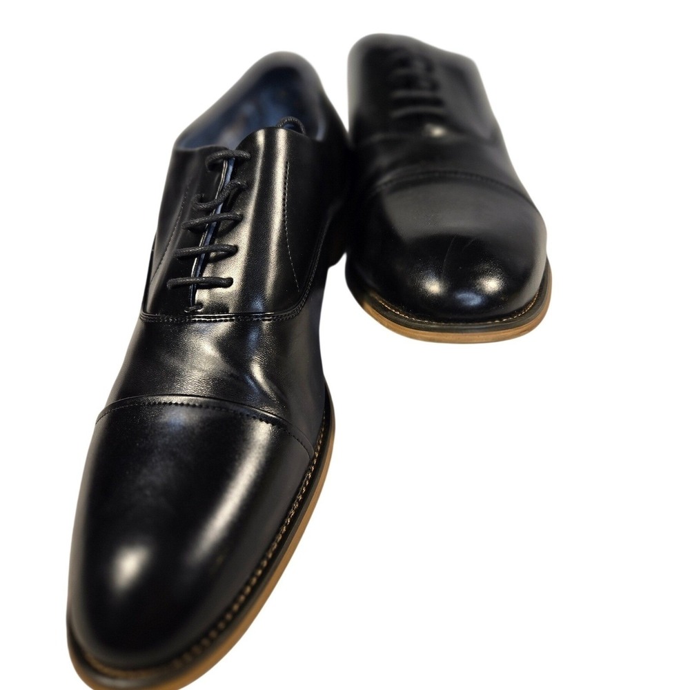 Bruno Marc Black Leather Cap Toe Oxford Dress Shoes Size 12W Formal Business